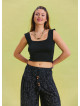 Elastic Waist Lace Detailed Anthracite Viscose Trousers 4539